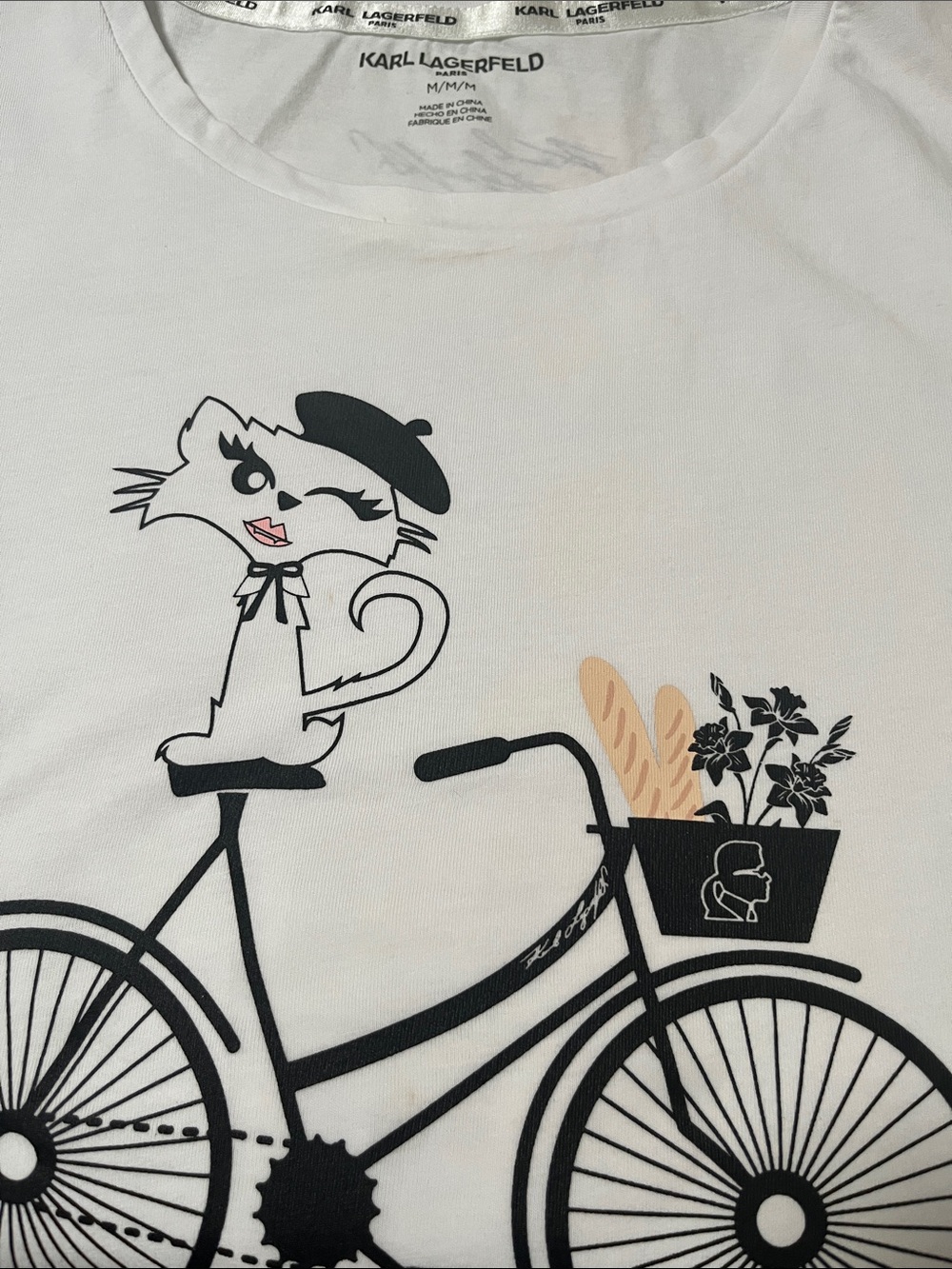 Karl Lagerfeld White Cat & Bicycle Pet-Themed Tee medium